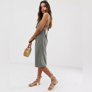 ASOS DESIGN buckle back cotton midi Olive Green Dress Sundress Size 2 NWT
